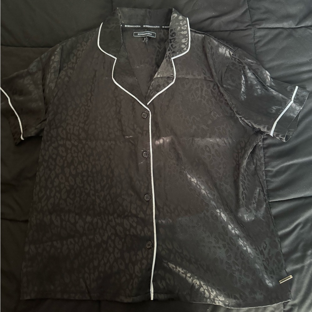 Black satin leopard pajama set